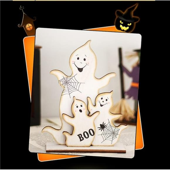 Halloween Ghost Witch Wooden Table Sign Vintage Table Centerpieces (1PCS, D) - Picture 4 of 6